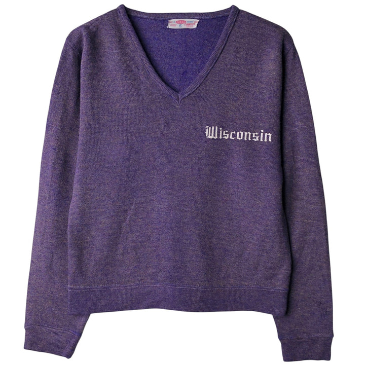 1960s-1970'S Champion DORAN V-neck University of Wisconsin acrylic knit sweater, women's size S equivalent, vintage. acrylic purple type Vintage Second Hand