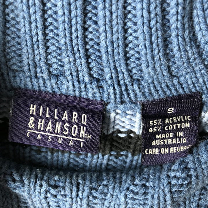 HILLARD AND HANSON Multi-Border Ribbed Turtleneck Cotton and Acrylic Knit Sweater, Women's Size Small acrylic blue type Vintage Second Hand