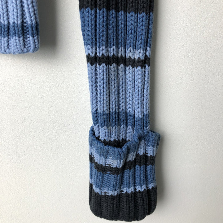 HILLARD AND HANSON Multi-Border Ribbed Turtleneck Cotton and Acrylic Knit Sweater, Women's Size Small acrylic blue type Vintage Second Hand