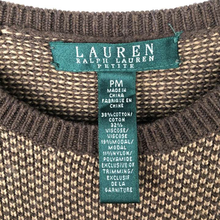 Ralph Lauren Birdseye Pattern Cotton Knit Sweater, Women's Size M cotton brown type Vintage Second Hand