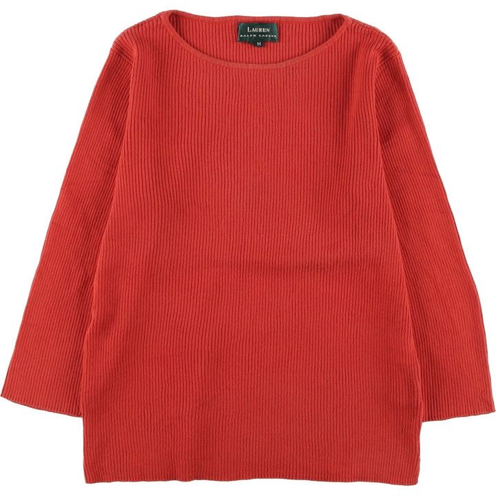 Ralph Lauren LAUREN Boat Neck 3/4 Sleeve Ribbed Cotton Knit Sweater, Women's Size M (approx.) cotton orange type Vintage Second Hand