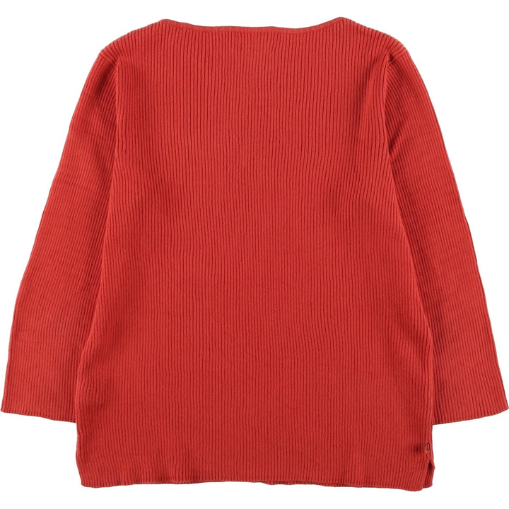 Ralph Lauren LAUREN Boat Neck 3/4 Sleeve Ribbed Cotton Knit Sweater, Women's Size M (approx.) cotton orange type Vintage Second Hand