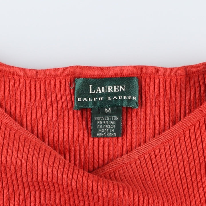Ralph Lauren LAUREN Boat Neck 3/4 Sleeve Ribbed Cotton Knit Sweater, Women's Size M (approx.) cotton orange type Vintage Second Hand