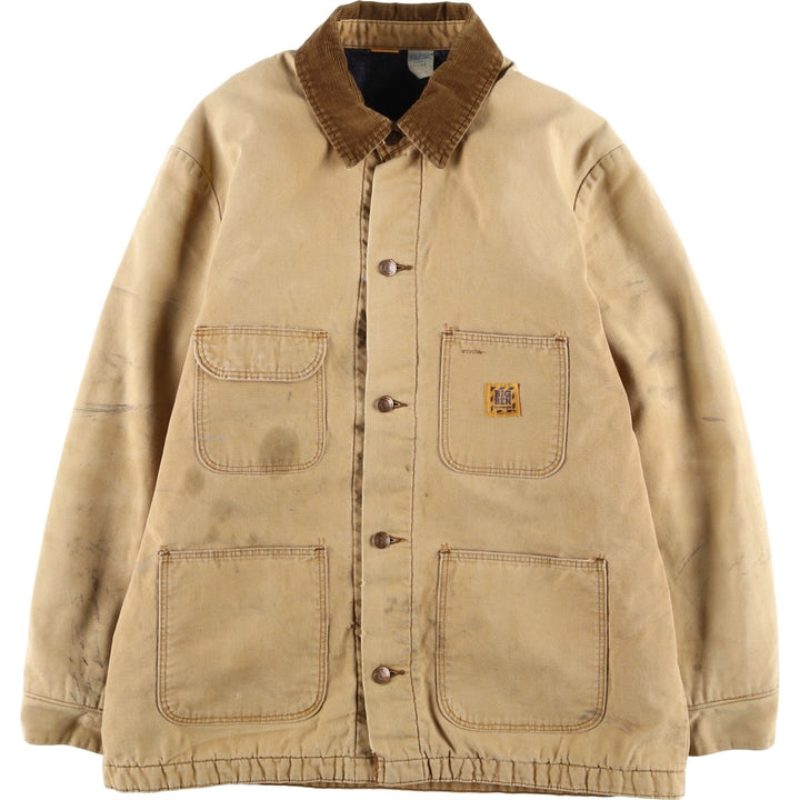 70s-80'S Big Ben Michigan Chore Coat Type Duck Coveralls, Made in USA, Men's Size L (Equivalent), Vintage cotton beige type brown Vintage Second Hand