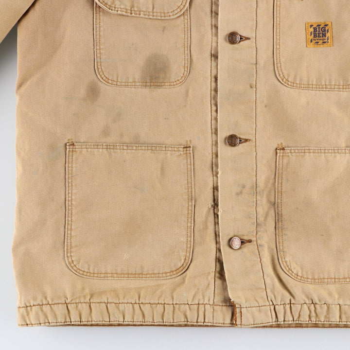 70s-80'S Big Ben Michigan Chore Coat Type Duck Coveralls, Made in USA, Men's Size L (Equivalent), Vintage cotton beige type brown Vintage Second Hand