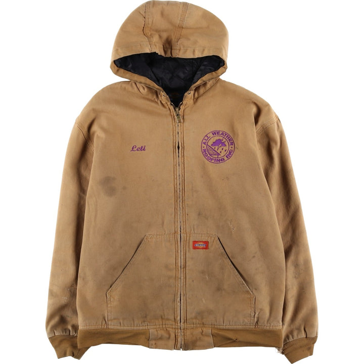 90'S Dickies Active Jacket, Padded Duck Full-Zip Hoodie, Men's Size Medium, Vintage cotton beige type brown Vintage Second Hand
