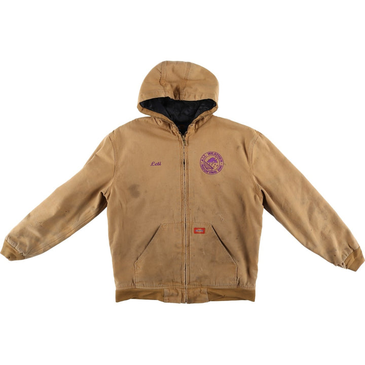 90'S Dickies Active Jacket, Padded Duck Full-Zip Hoodie, Men's Size Medium, Vintage cotton beige type brown Vintage Second Hand