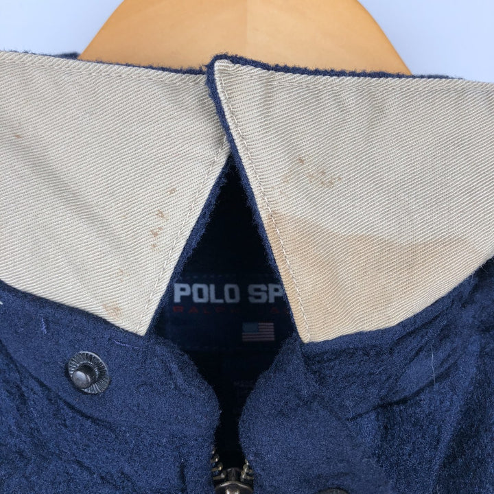 90'S Ralph Lauren POLO SPORT Swing-Top Fleece Jacket, Made in USA, Men's Size Medium polyester navy blue type Vintage Second Hand