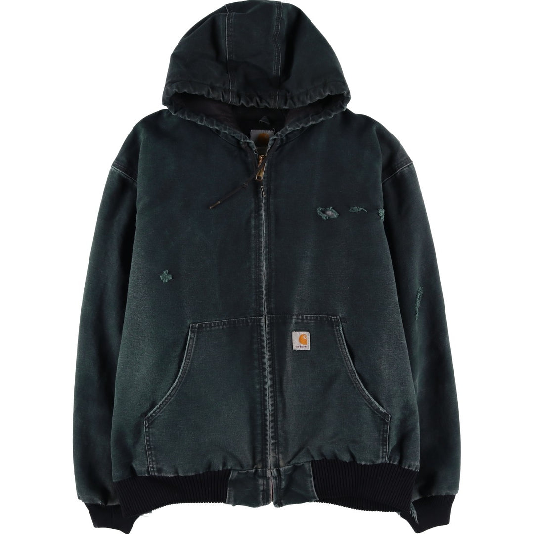 2000'S Carhartt Active Jacket, Padded Duck Full Zip Hoodie, Men's Size XL unclear black type Vintage Second Hand