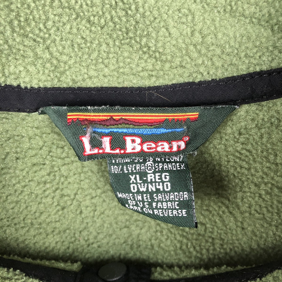 90'S LLBean Half-Snap Fleece Pullover, Men's XL, Vintage polyester green type yellow green Vintage Second Hand