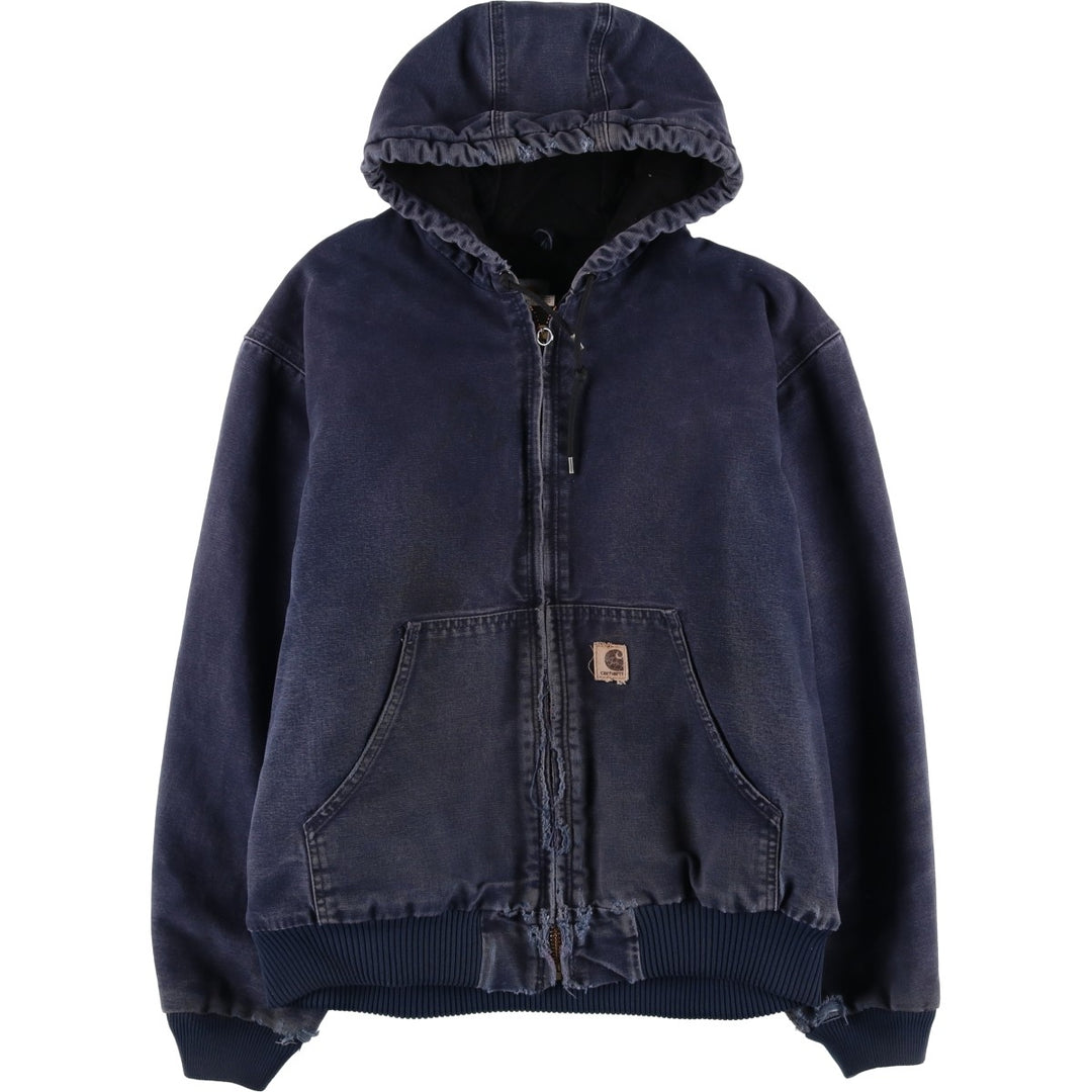00'S Carhartt Active Jacket Duck Full Zip Parka Men's L size cotton navy blue type Vintage Second Hand