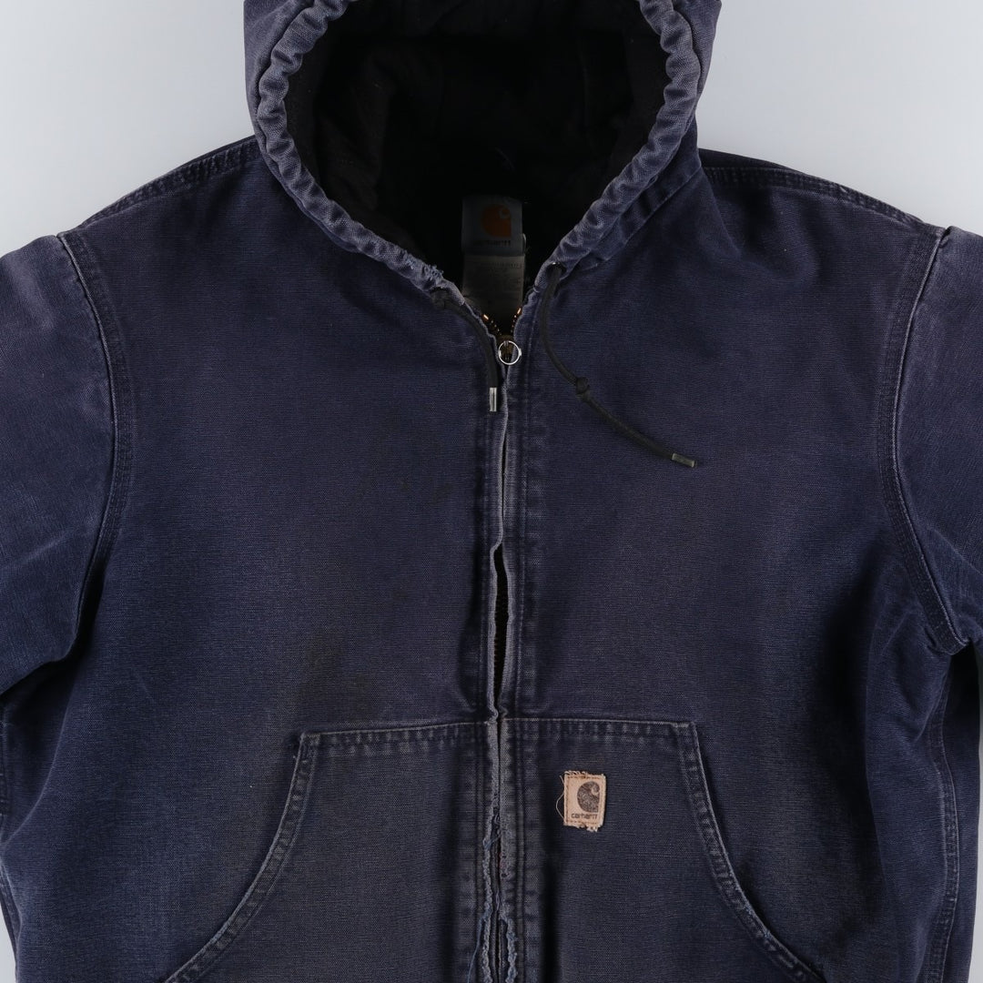 00'S Carhartt Active Jacket Duck Full Zip Parka Men's L size cotton navy blue type Vintage Second Hand
