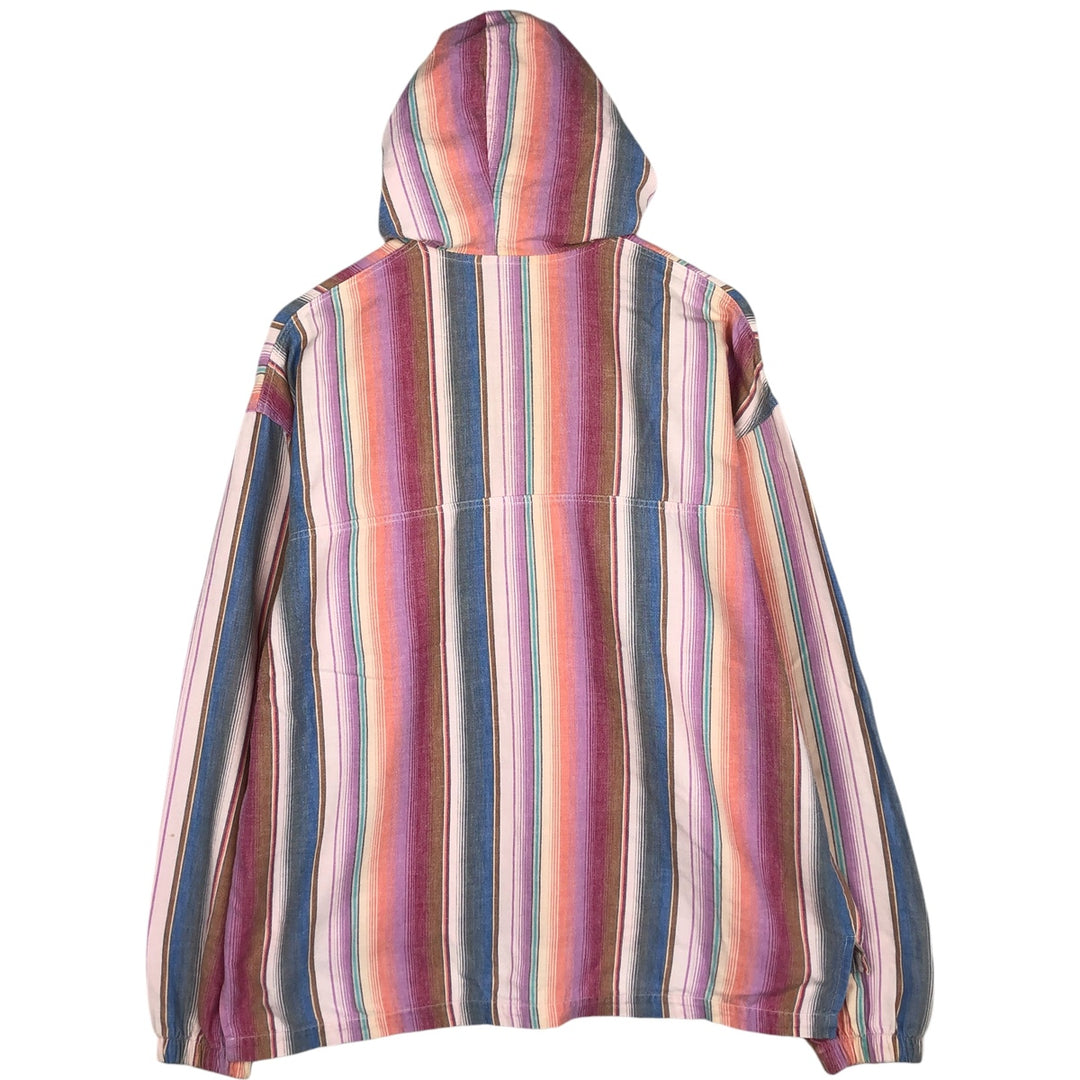 Vintage 90'S No Fear Stripe Pattern Multi-Stripe Half-Snap Cotton Hoodie, Made in USA, Men's Size Medium cotton pink type Vintage Second Hand