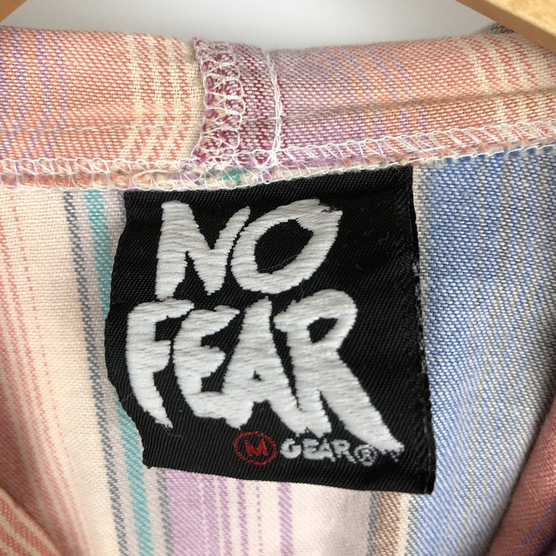 Vintage 90'S No Fear Stripe Pattern Multi-Stripe Half-Snap Cotton Hoodie, Made in USA, Men's Size Medium cotton pink type Vintage Second Hand
