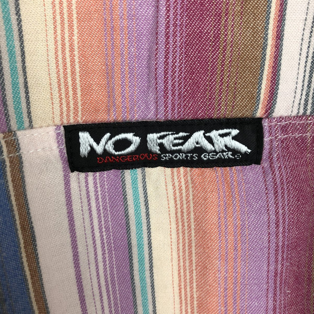 Vintage 90'S No Fear Stripe Pattern Multi-Stripe Half-Snap Cotton Hoodie, Made in USA, Men's Size Medium cotton pink type Vintage Second Hand