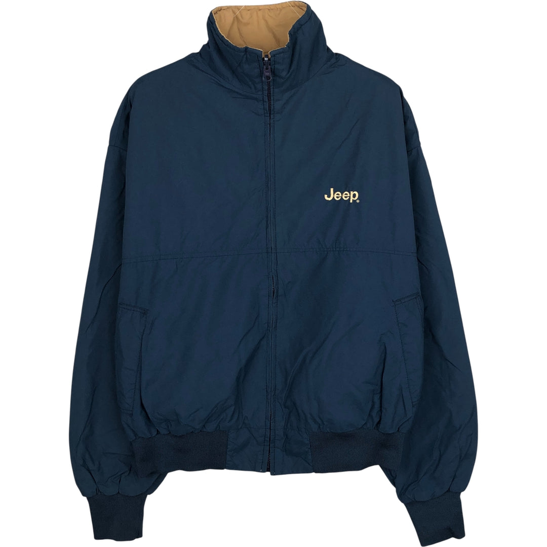 DESIGNS UNLIMITED JEEP Reversible Blouson, Made in USA, Men's Size L Nylon navy blue type Vintage Second Hand