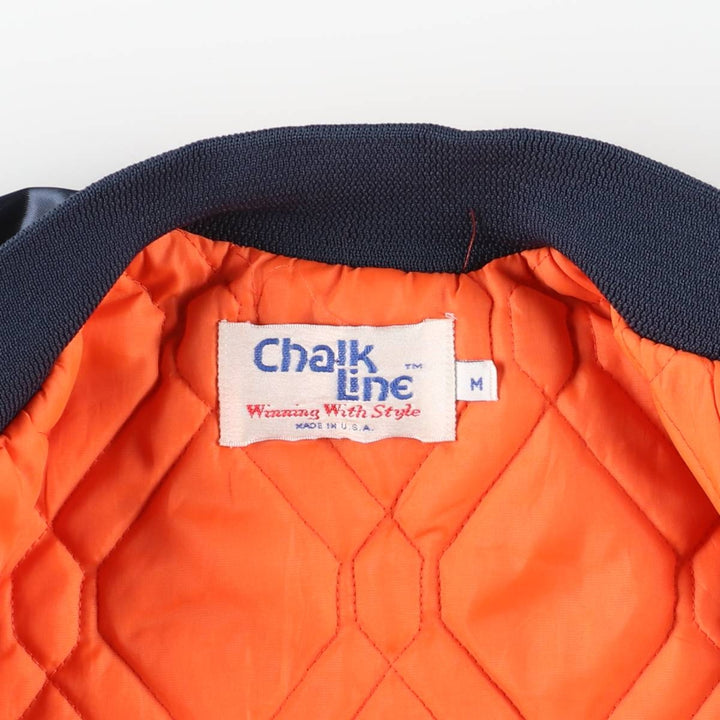 80s-90'S Chalk Line NFL Chicago Bears Padded Nylon Stadium Jacket, Made in USA, Men's Size Medium Nylon navy blue type Vintage Second Hand