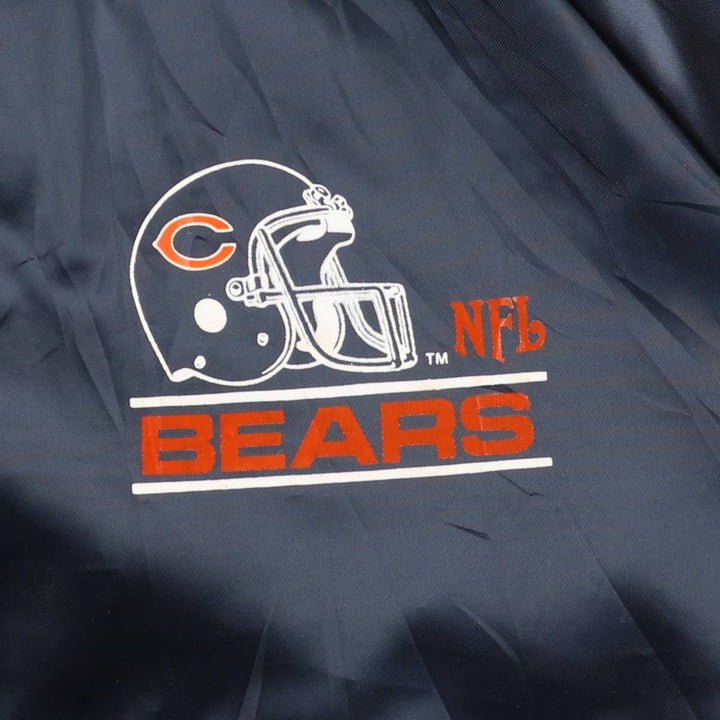 80s-90'S Chalk Line NFL Chicago Bears Padded Nylon Stadium Jacket, Made in USA, Men's Size Medium Nylon navy blue type Vintage Second Hand