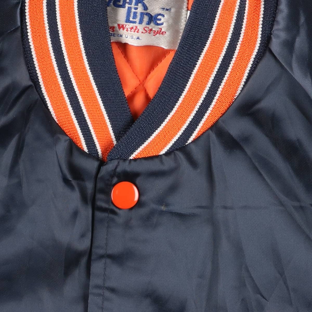 80s-90'S Chalk Line NFL Chicago Bears Padded Nylon Stadium Jacket, Made in USA, Men's Size Medium Nylon navy blue type Vintage Second Hand