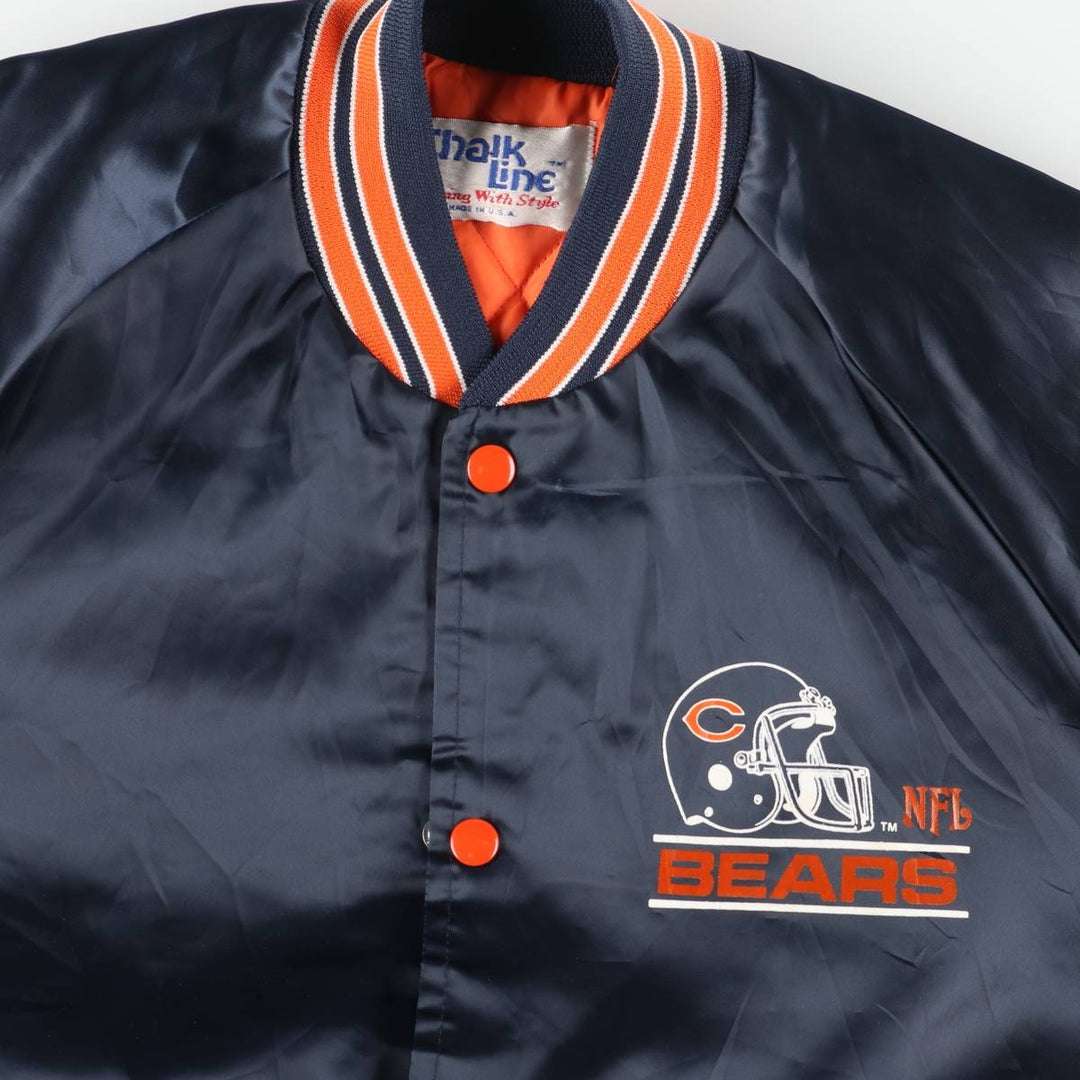 80s-90'S Chalk Line NFL Chicago Bears Padded Nylon Stadium Jacket, Made in USA, Men's Size Medium Nylon navy blue type Vintage Second Hand