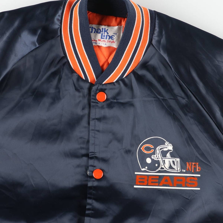 80s-90'S Chalk Line NFL Chicago Bears Padded Nylon Stadium Jacket, Made in USA, Men's Size Medium Nylon navy blue type Vintage Second Hand