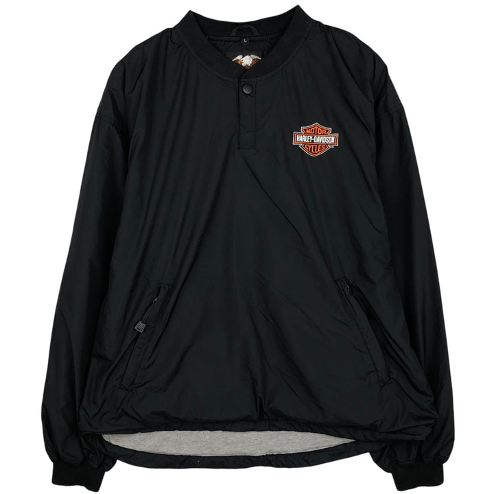 Harley-Davidson Half-Button Pullover Windbreaker, Men's Size L Polyurethane Coated Polyester black type Vintage Second Hand