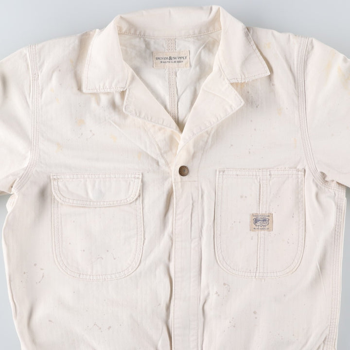 2000'S Ralph Lauren DENIM AND SUPPLY herringbone long-sleeved jumpsuit, men's size M cotton white type Vintage Second Hand