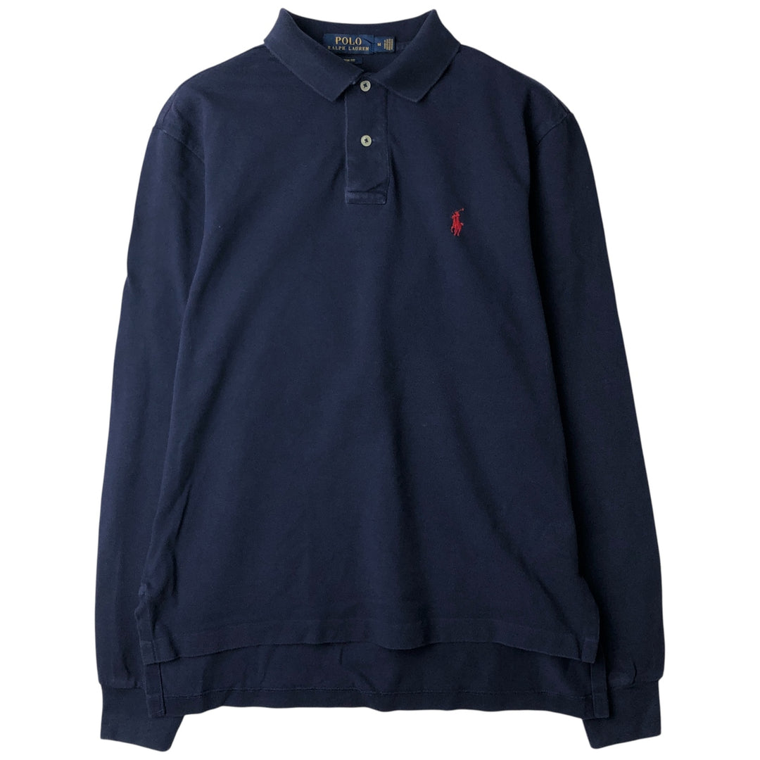 Ralph Lauren POLO RALPH LAUREN CUSTOM FIT long-sleeved polo shirt, men's size M cotton navy blue type Vintage Second Hand
