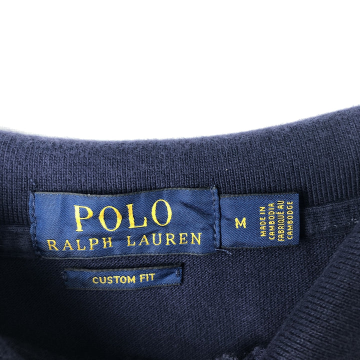 Ralph Lauren POLO RALPH LAUREN CUSTOM FIT long-sleeved polo shirt, men's size M cotton navy blue type Vintage Second Hand