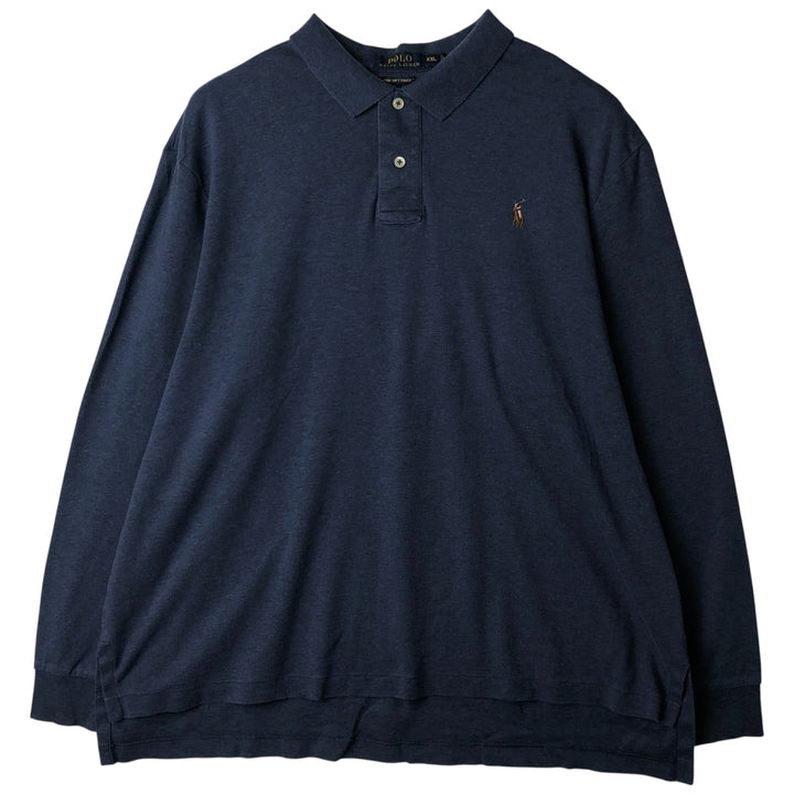 Ralph Lauren POLO RALPH LAUREN long-sleeved polo shirt, men's size XXL cotton Navy blue Vintage Second Hand