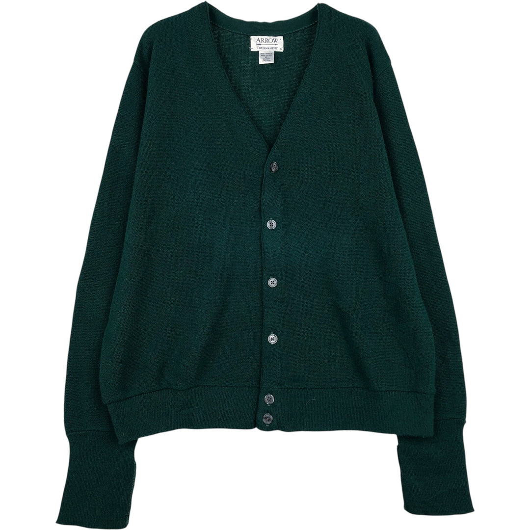 90'S Arrow Tournament Acrylic Knit Cardigan, Made in USA, Men's Size XL, Vintage acrylic green type Vintage Second Hand