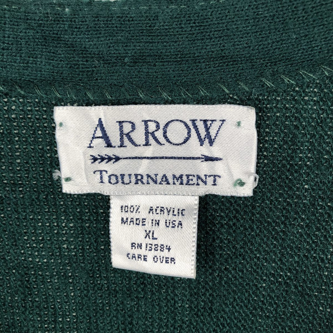 90'S Arrow Tournament Acrylic Knit Cardigan, Made in USA, Men's Size XL, Vintage acrylic green type Vintage Second Hand
