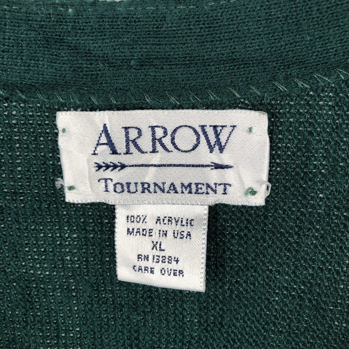 90'S Arrow Tournament Acrylic Knit Cardigan, Made in USA, Men's Size XL, Vintage acrylic green type Vintage Second Hand