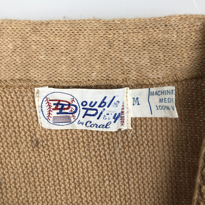 Vintage 1970'S Coral Double Play Acrylic Knit Cardigan, Made in USA, Men's Size Medium acrylic beige type brown Vintage Second Hand