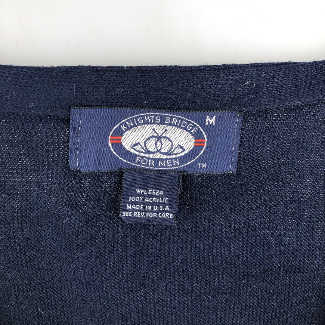 KNIGHTS BRIDGE FOR MEN Acrylic Knit Cardigan, Made in USA, Men's Size M acrylic navy blue type Vintage Second Hand