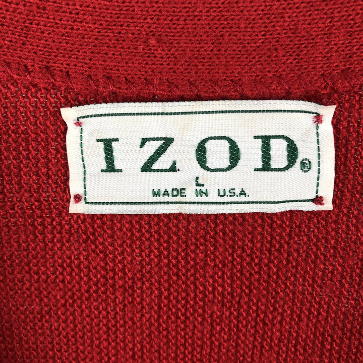 Vintage 90'S IZOD acrylic knit cardigan, made in the USA, size L, men's acrylic red type Vintage Second Hand