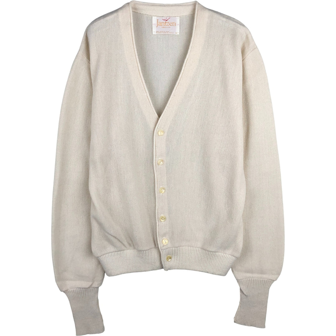 Jantzen acrylic knit cardigan, made in the USA, men's size M unclear pale white type Vintage Second Hand
