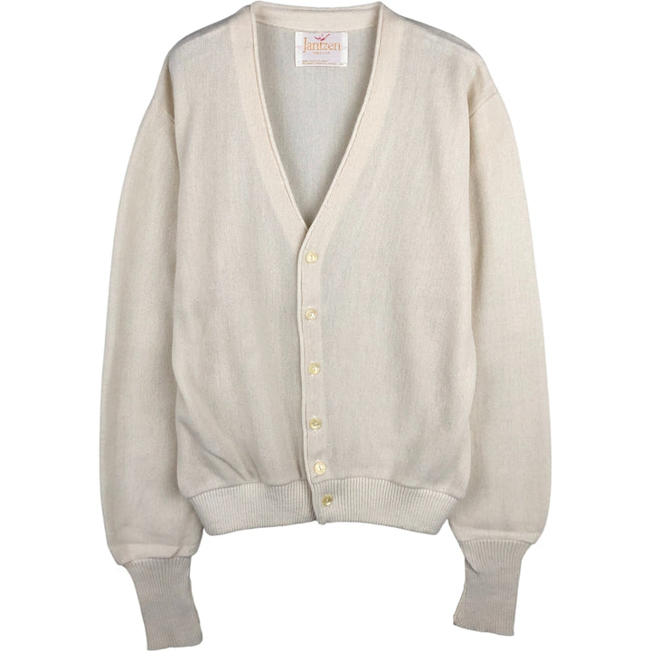 Jantzen acrylic knit cardigan, made in the USA, men's size M unclear pale white type Vintage Second Hand