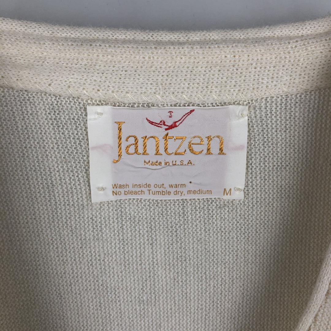 Jantzen acrylic knit cardigan, made in the USA, men's size M unclear pale white type Vintage Second Hand