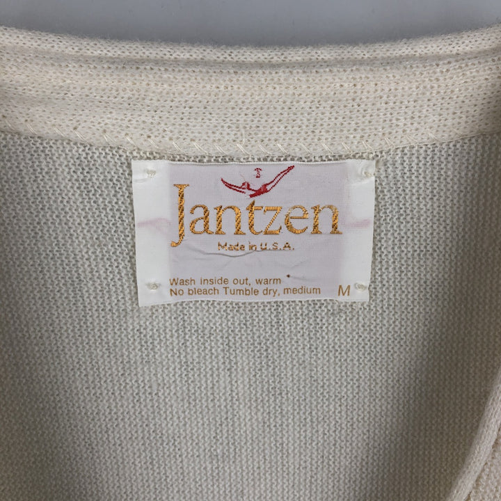 Jantzen acrylic knit cardigan, made in the USA, men's size M unclear pale white type Vintage Second Hand