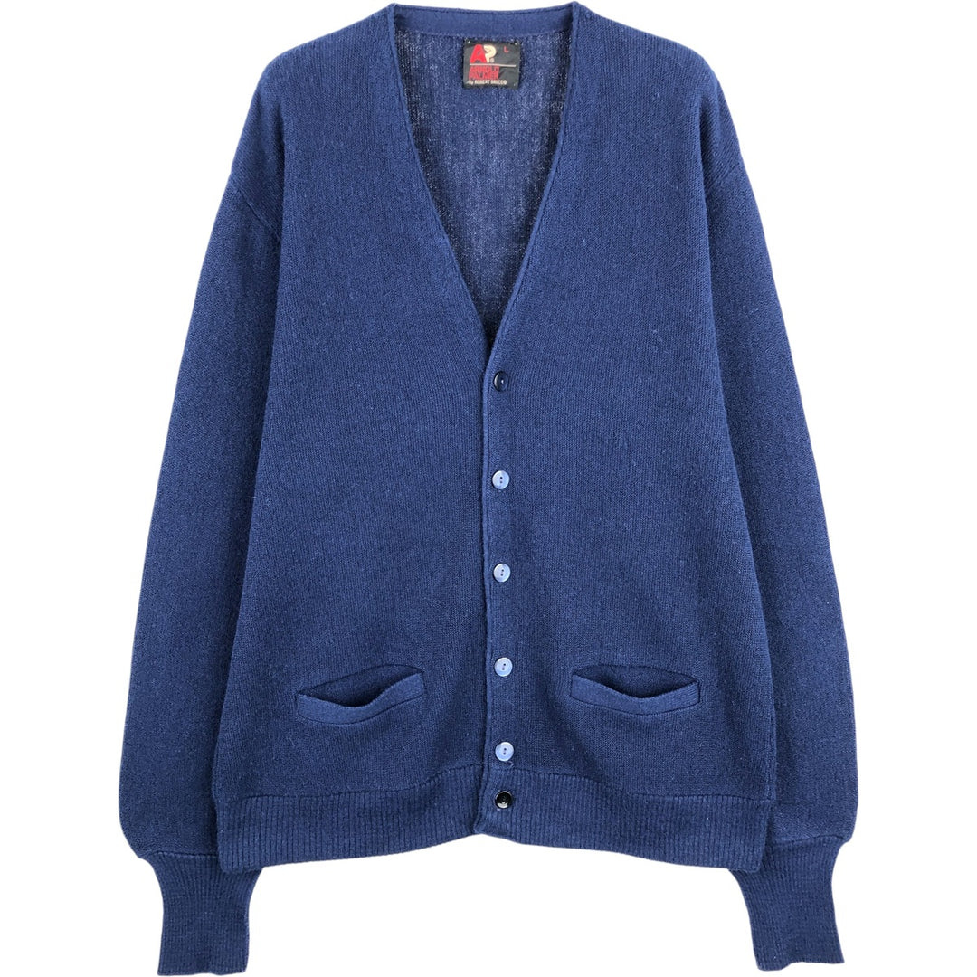 Vintage 1970s-1980'S Robert Bruce Arnold Palmer acrylic knit cardigan, made in the USA, size L, men's Oron Acrylic navy blue type Vintage Second Hand