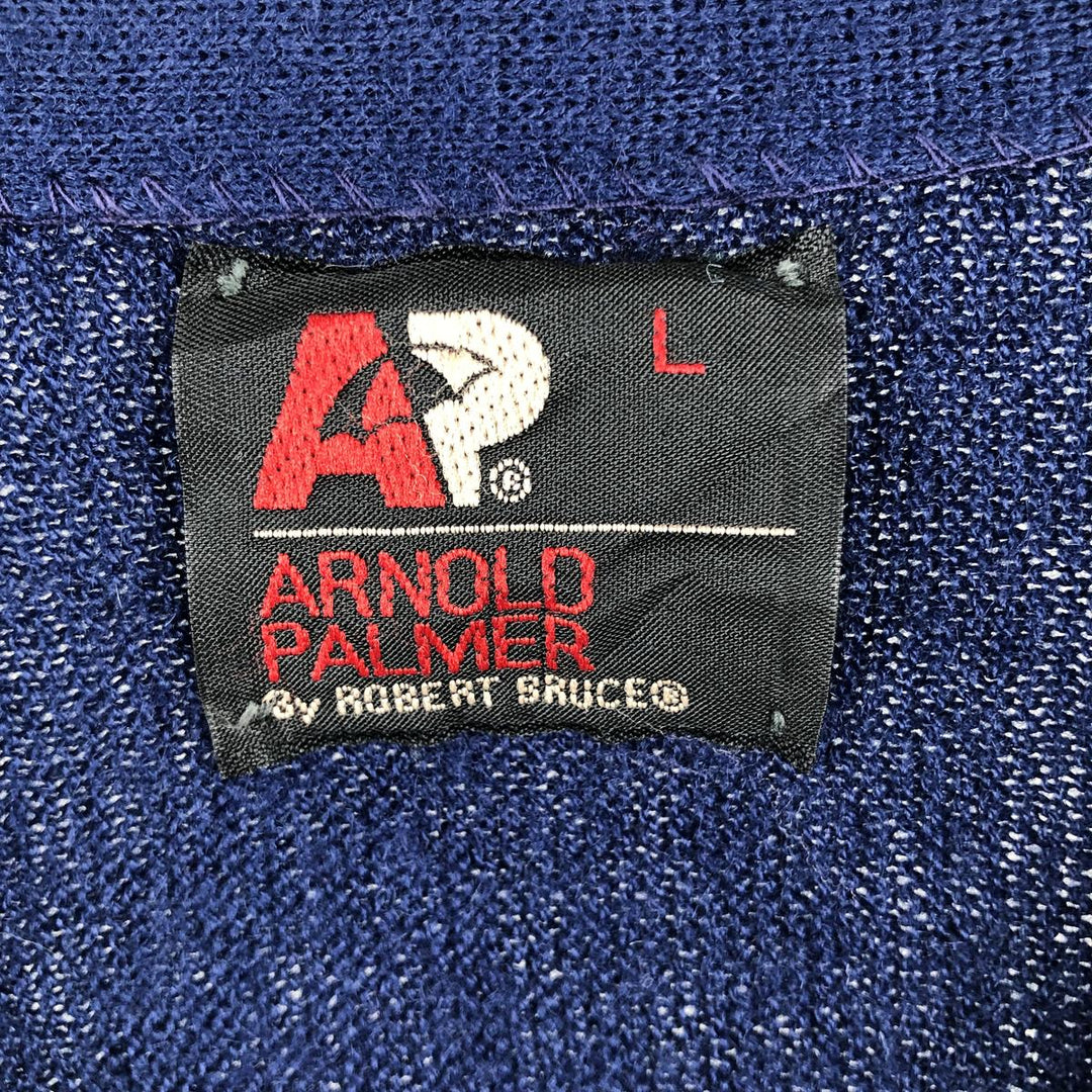 Vintage 1970s-1980'S Robert Bruce Arnold Palmer acrylic knit cardigan, made in the USA, size L, men's Oron Acrylic navy blue type Vintage Second Hand