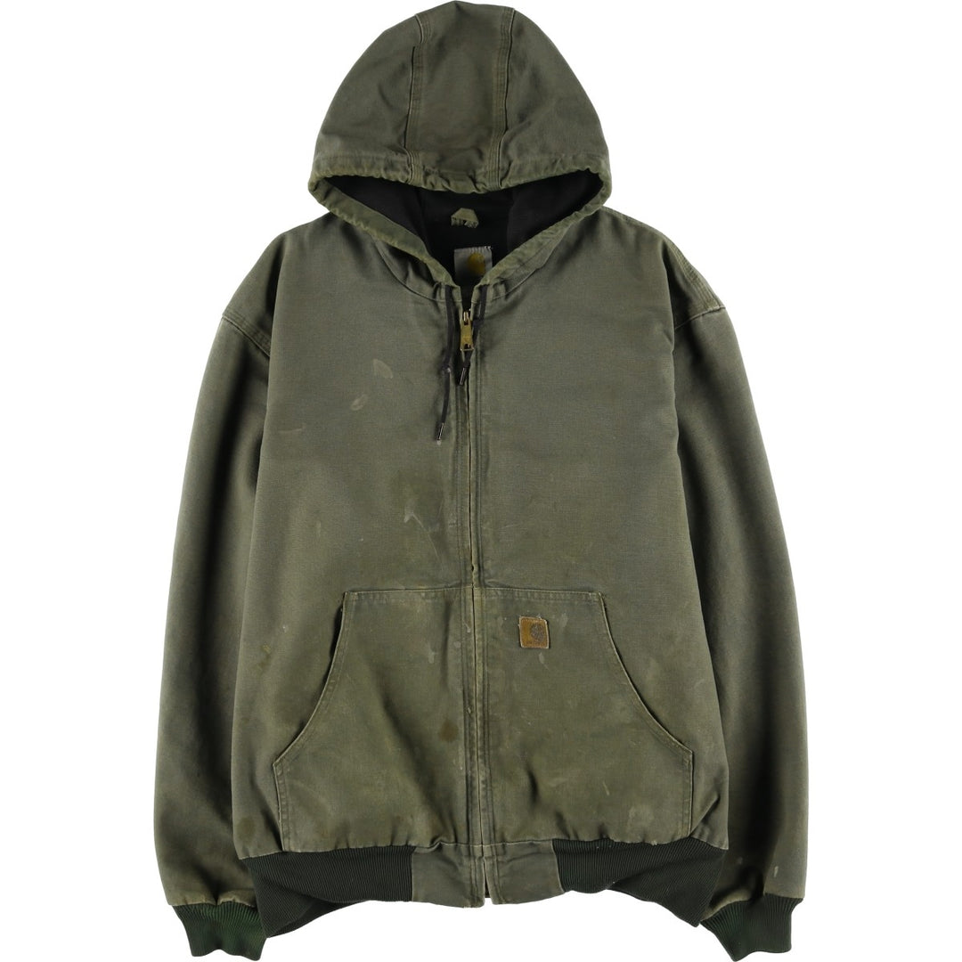 00'S Carhartt Active Jacket Duck Full Zip Hoodie Men's XL cotton Khaki type Vintage Second Hand