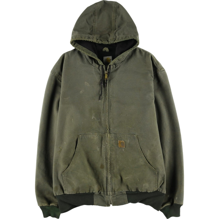 00'S Carhartt Active Jacket Duck Full Zip Hoodie Men's XL cotton Khaki type Vintage Second Hand