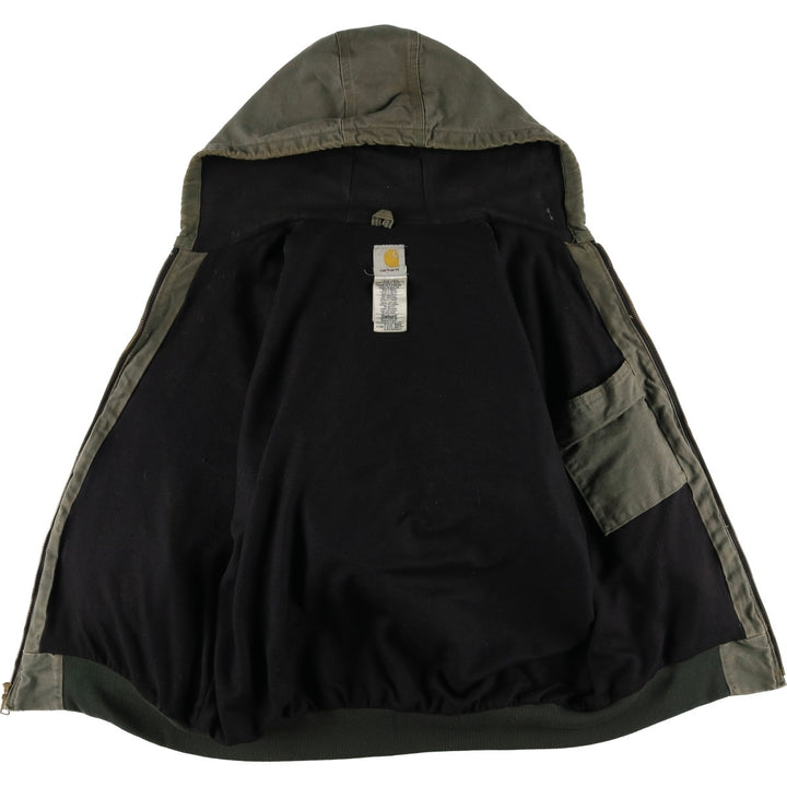 00'S Carhartt Active Jacket Duck Full Zip Hoodie Men's XL cotton Khaki type Vintage Second Hand
