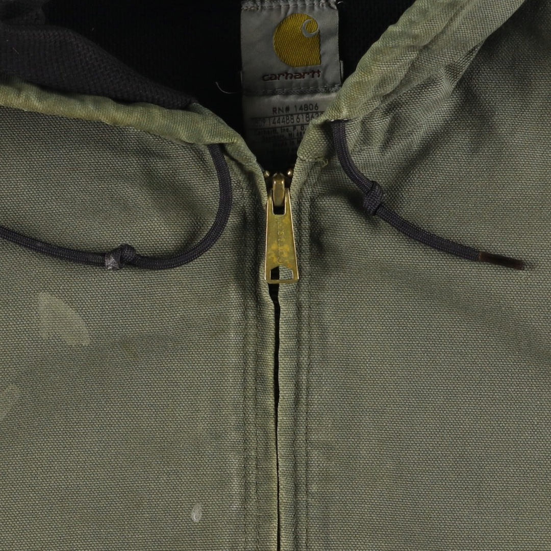 00'S Carhartt Active Jacket Duck Full Zip Hoodie Men's XL cotton Khaki type Vintage Second Hand