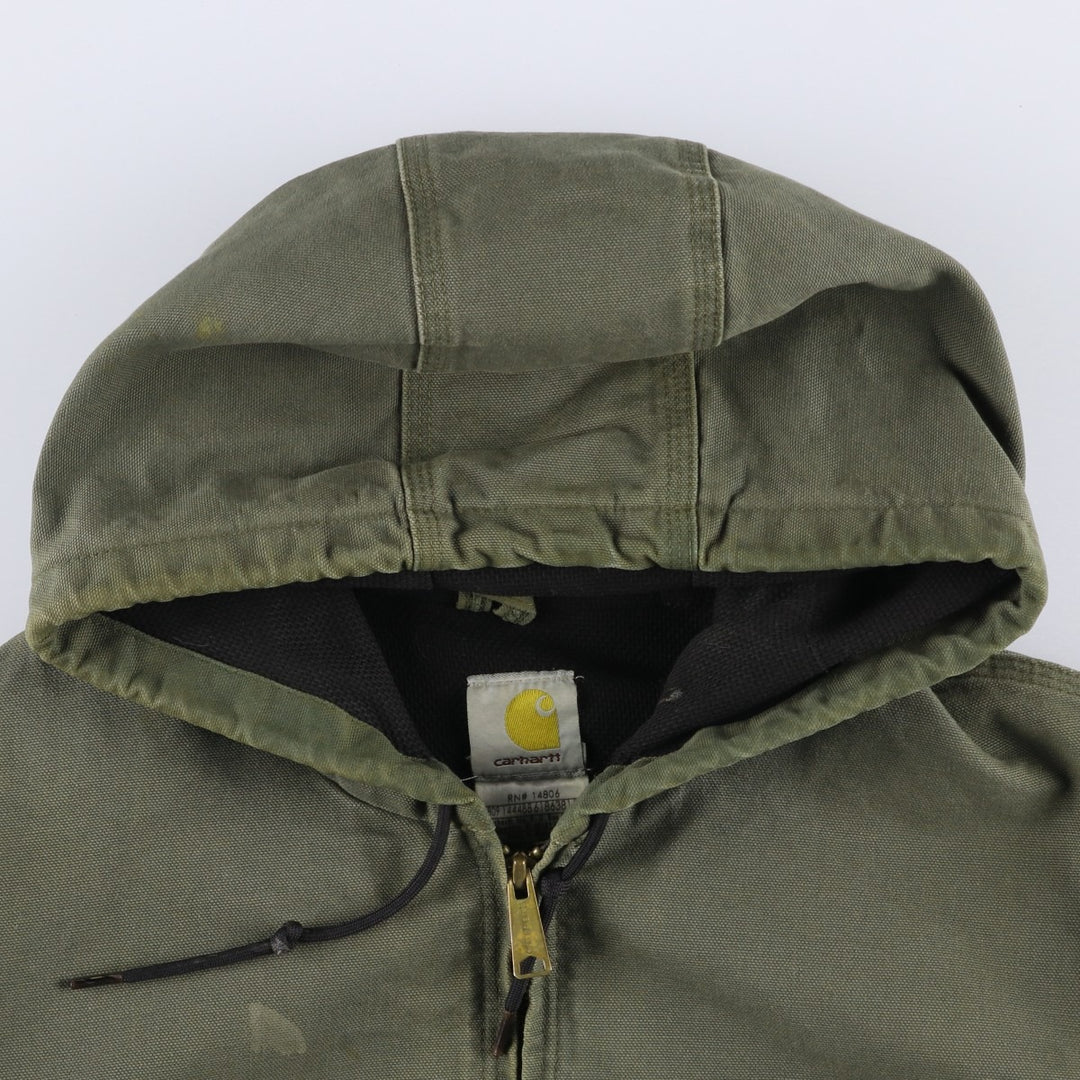 00'S Carhartt Active Jacket Duck Full Zip Hoodie Men's XL cotton Khaki type Vintage Second Hand