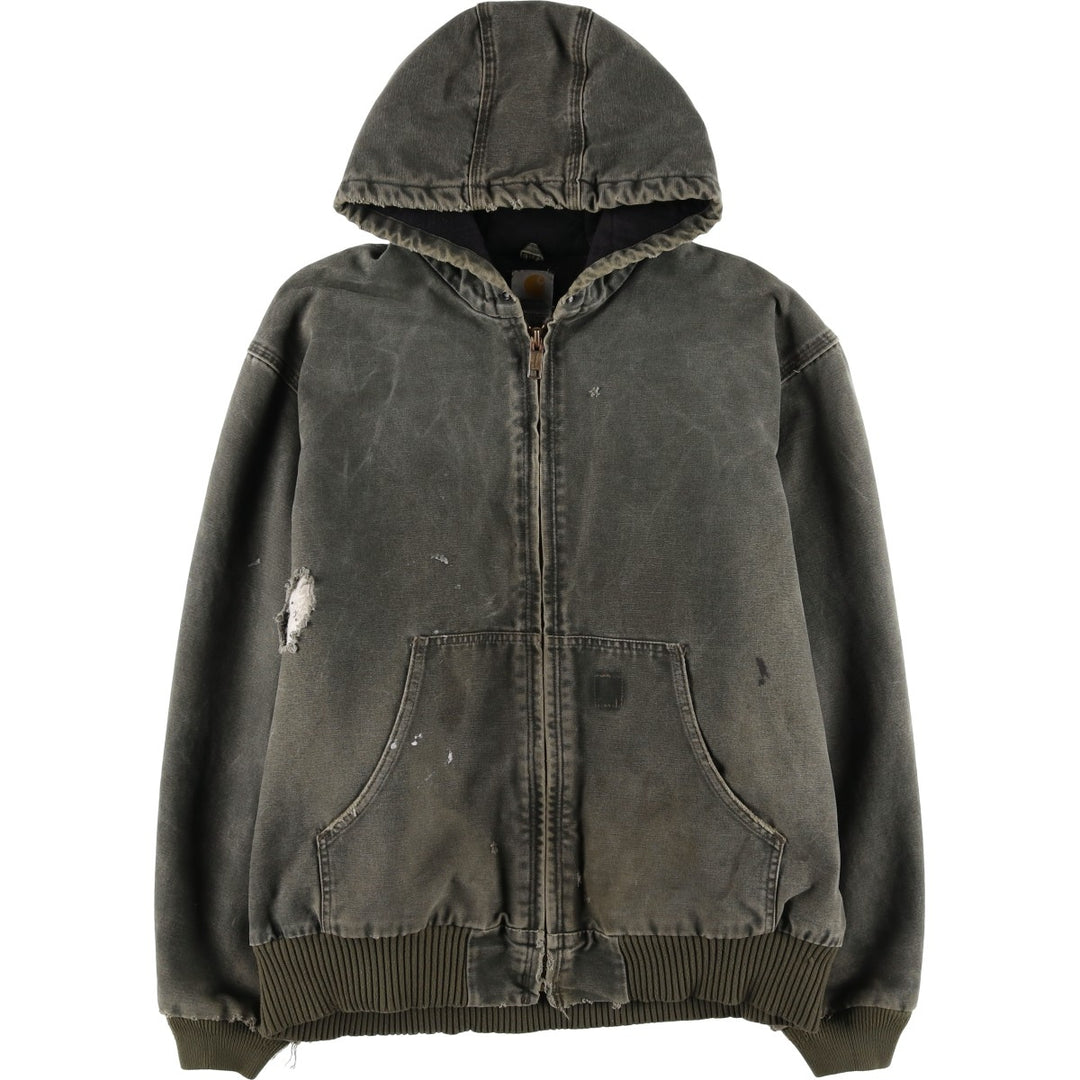 2000'S Carhartt Active Jacket, Padded Duck Full Zip Hoodie, Men's Size XL cotton Khaki type Vintage Second Hand