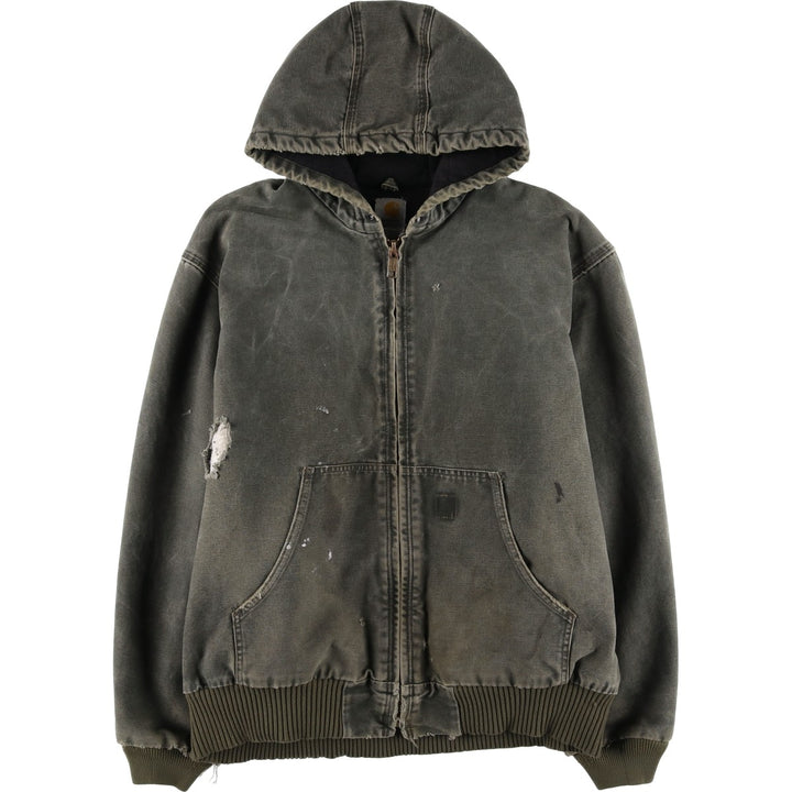 2000'S Carhartt Active Jacket, Padded Duck Full Zip Hoodie, Men's Size XL cotton Khaki type Vintage Second Hand