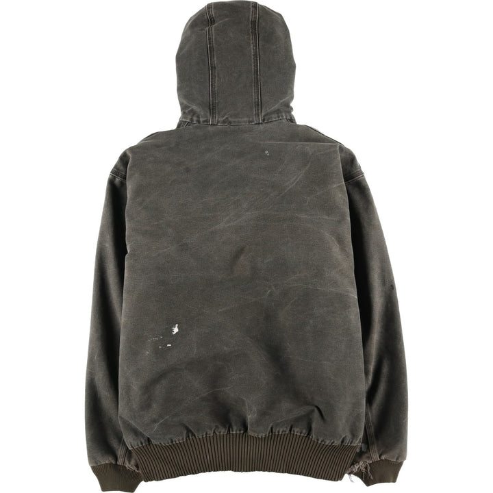 2000'S Carhartt Active Jacket, Padded Duck Full Zip Hoodie, Men's Size XL cotton Khaki type Vintage Second Hand